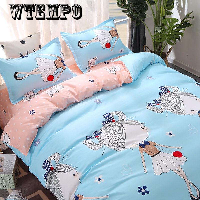 4Pcs Concise Bedding Set Duvet Cover Sets Linen Bed Sets Rose Include Bed Sheet