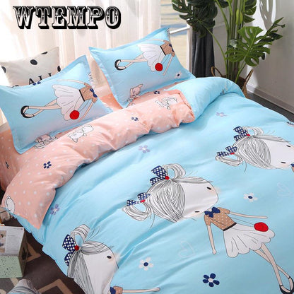 4Pcs Concise Bedding Set Duvet Cover Sets Linen Bed Sets Rose Include Bed Sheet