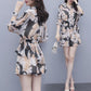 Floral Two-piece Women's Dress Shorts Suit Women's Chiffon Dress Fabric Light and Breathable V-neck Short-sleeved Top Loose Shorts