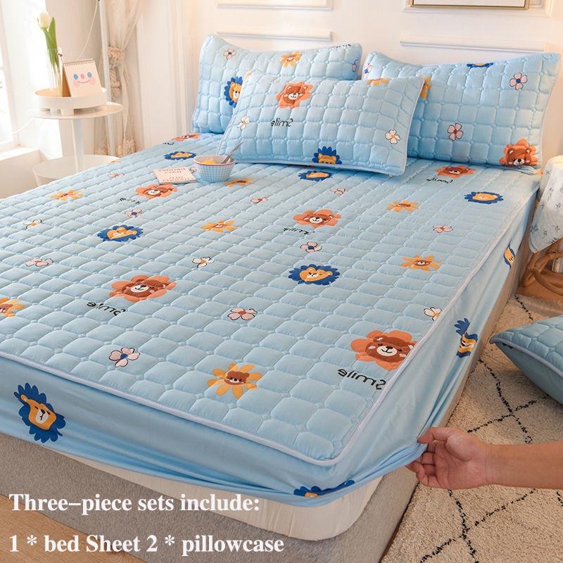 Bed Pillowcase Three Sets of 1.8 Meters 2 Meter Bed Thick Jacket Breathable Dust-proof Cover Meng Si Protective Cover Double Bed Set Fresh Cute Feng