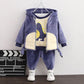 Boy's Autumn and Winter Plus Velvet Padded Cotton Three-piece Suit Baby Little Baby Warm Solid Color Fashion Cute Hooded Sweater Cotton Suit