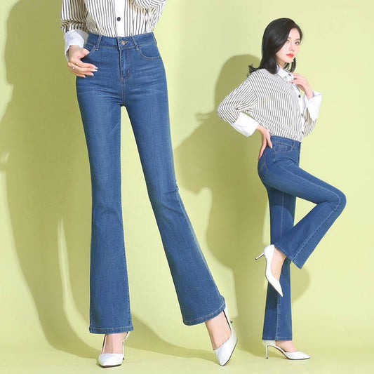 Women High Waist Bandage Wide Leg Denim Jeans Ladies Stretch  Long Pants