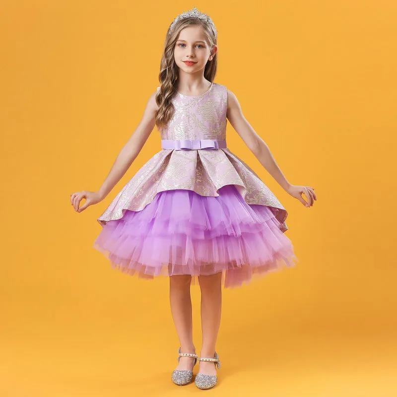 Lace Embroidery Formal Sleeveless Wedding Gown Tutu Princess Dress Flower Girls Children Clothing Kids Party for Girl Clothes