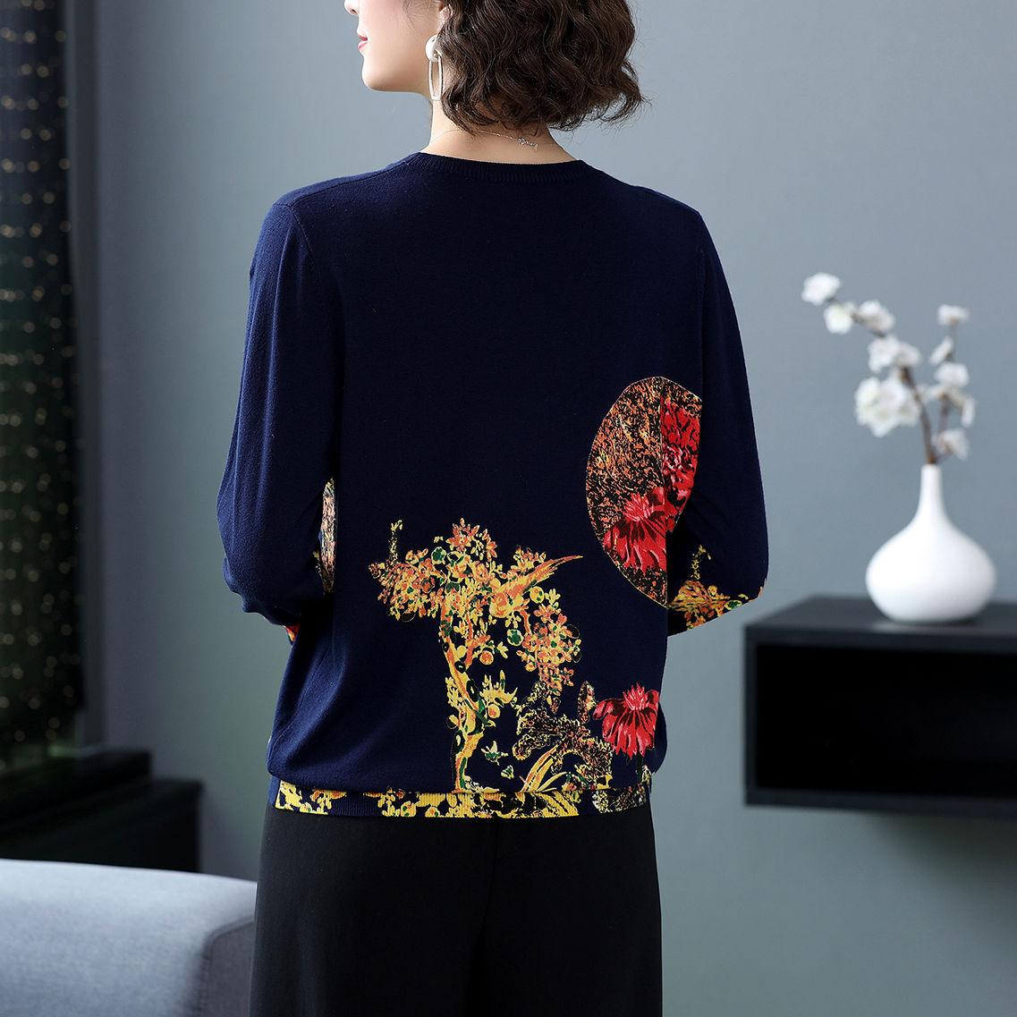 Women's High-end Cashmere Sweater Vintage Ethnic Printed Woollen Sweater  Knit Bottoming Sweater Autumn Winter Plus Size Loose Jumper