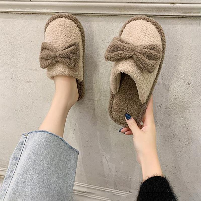 Slippers Women's Flat-bottomed Baotou Cotton Slippers Cute Home Wear Plus Velvet Warm Winter Indoor Furry Shoes Personality Drag