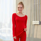 Women's Modal Elastic Seamless Body Pajamas Set Fitting Warm Thin Tight Pyjamas Solid Round Neck Long Sleeves Sleeping Suit Nightgowns Set