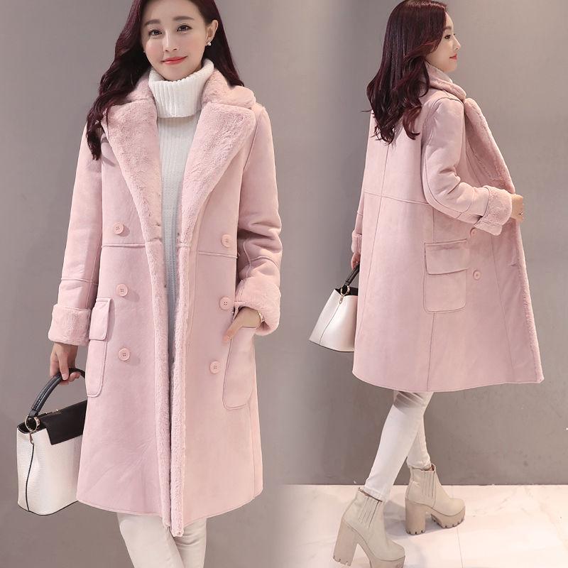 Fashionable Temperament Mid-length Fur Lamb Velvet Women's Cotton-padded Coat Winter Elegant Plus Velvet Thick Warm Suede Coat