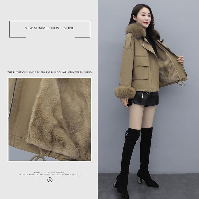 Parker Overcome Female Imitation Fox Big Fur Collar Lamb Wool Short Frock Coat with Velvet To Keep Warm and Comfortable