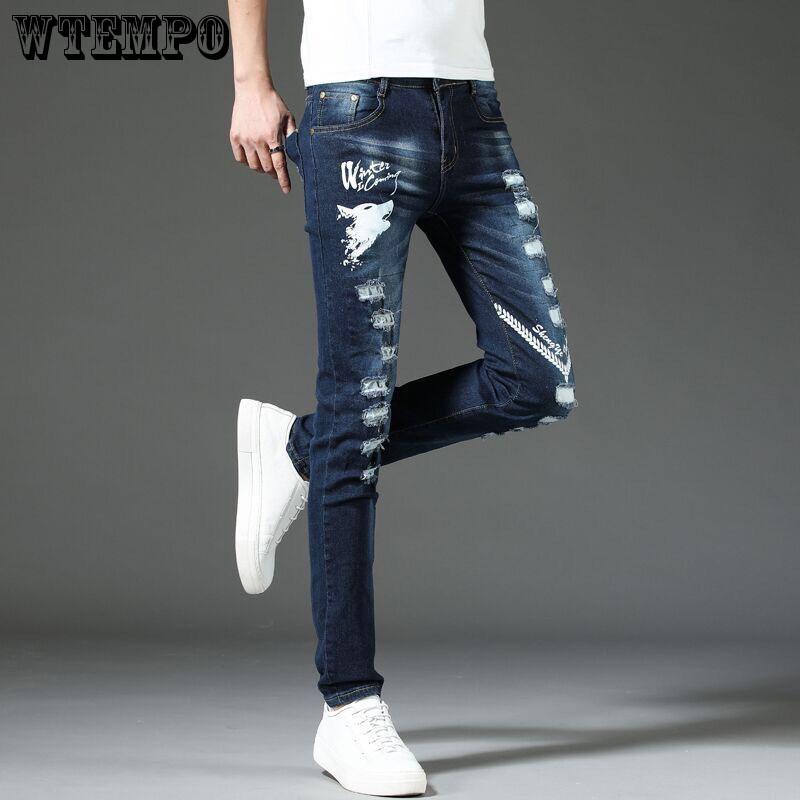 Men's  Jeans  Fashion Skinny Slim Painting Zipper Jeans