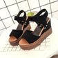 Summer  Korean Version  Increase  Velcro High-heeled Shoes Thin Wedge Shoes Waterproof Platform Fish Mouth Sandals Women’s Shoes
