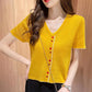 Summer Short Sleeve Women's Solid Color V-neck T-shirt