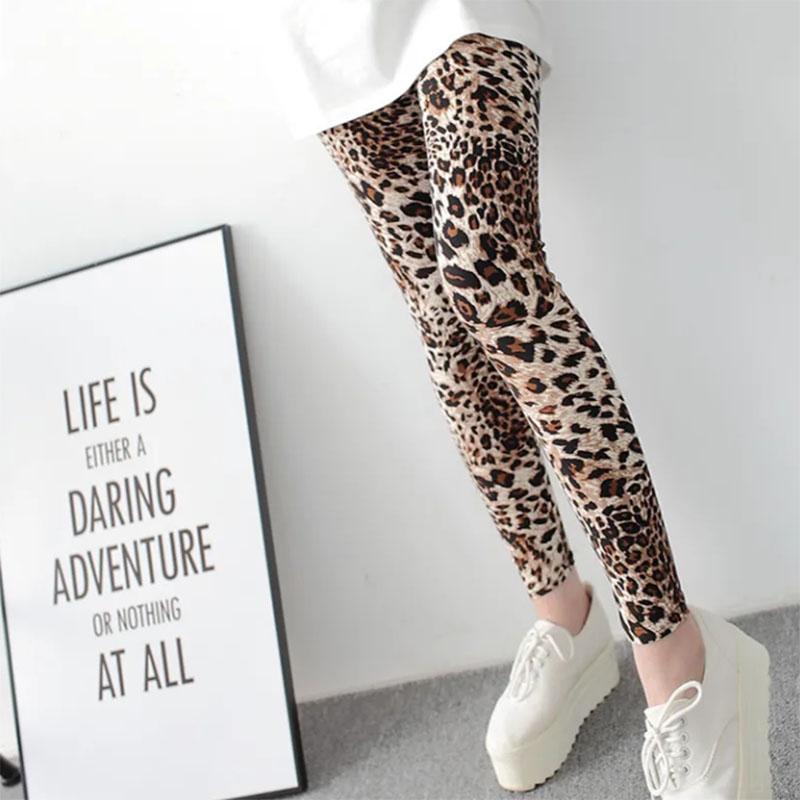 Thin Section Slimming Yoga Casual Leopard Print Slim Sports Elastic Pants Large Size Nine Points Leggings Women's Outer Wear