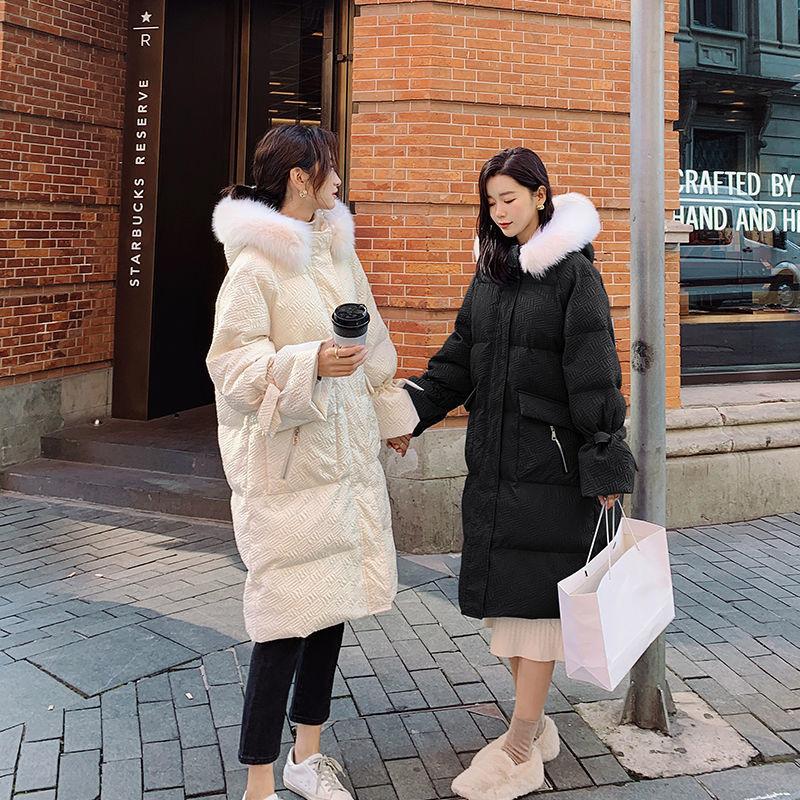 Winter Cotton High-end Temperament Jacket Women Winter Warm Sweet Wind Hooded Mid-length Down Cotton Jacket Fluffy Fur Collar Thick Warm Jacket