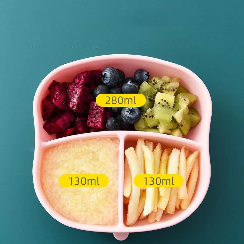 Baby Dinner Plate Baby Food Supplement Tool Complete Set of Children's Dinner Plate, Grid Eating Set All Silicone Tableware with Suction Cup