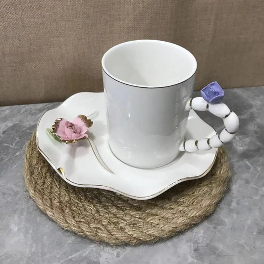 European-style Ceramic Afternoon Tea High-end Handmade Three-dimensional Flower Coffee Milk Tea Cup and Saucer
