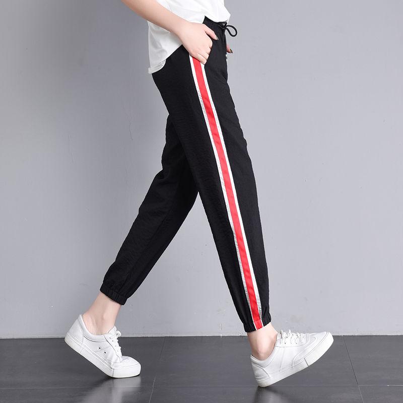 Pants Female Summer Ice Silk Cotton Linen Student Korean Casual Pants Nine Points Harem Pants Loose Sweatpants
