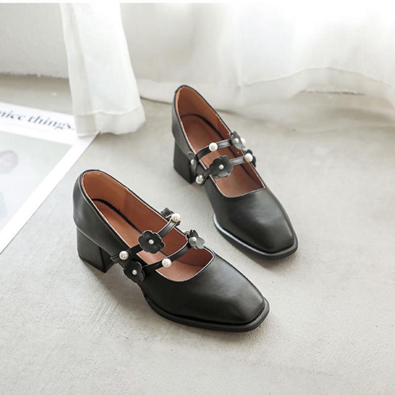 French Girl Single Shoes Small High Heels Thick Heels Retro  Gentle Mid-heel All-match