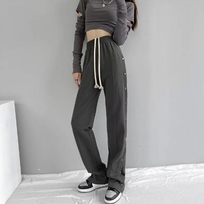 Sweatpants Women's Spring and Autumn Side Breasted Trousers Loose Straight Button Casual Sports Pants