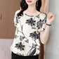 Large Size Women's Fashion Printing T-shirt Women's Summer Thin Section Fat Mother Western Style Loose Round Neck Top Bottoming Shirt