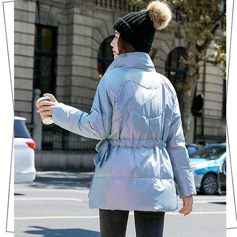Women's Bright Print Short Down Jacket Winter Korean Loose Quilted Jacket Casual Stand-up Collar Hooded Down Jacket Quilted Jacket