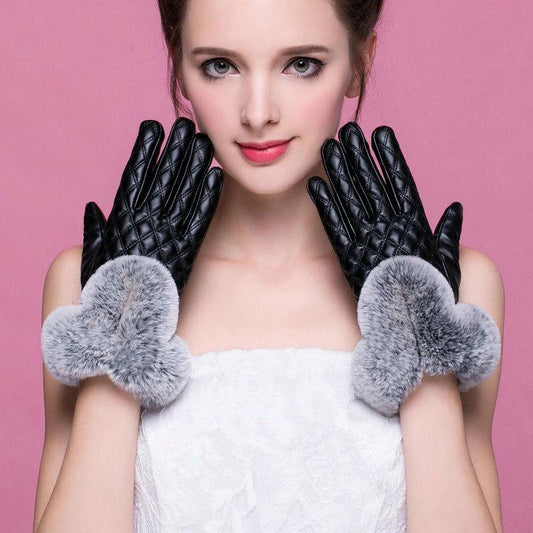 Cotton gloves Windproof gloves Winter Warm Leather gloves Thick gloves Woman fashion gloves Plush