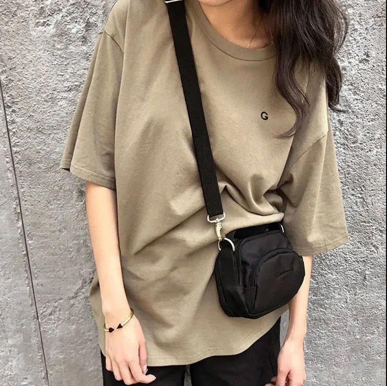Letter Pattern Embroidery T-Shirt Solid Cotton Simple Breathable Tee Female Casual Short Sleeves Hipster  Summer Tops