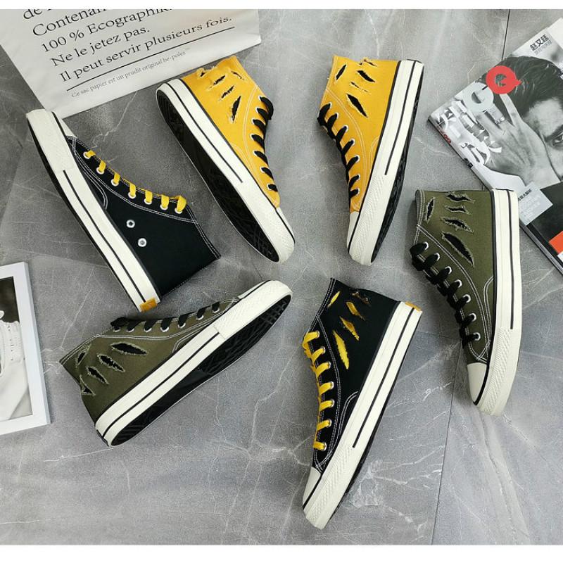 Canvas shoes men's high-top sneakers Korean casual wild tide shoes small dirty orange mid-top shoes