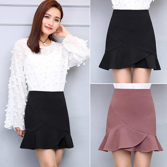Flounce High Waist Mini Mermaid Skirt Trumpet Elastic Waist Short Female Bottoms Skirt Women Skirts