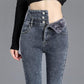 Women's Winter High Waist Plush Jeans Female Large Size Elastic Slim Pants Casual Warm Long Pencil Pants