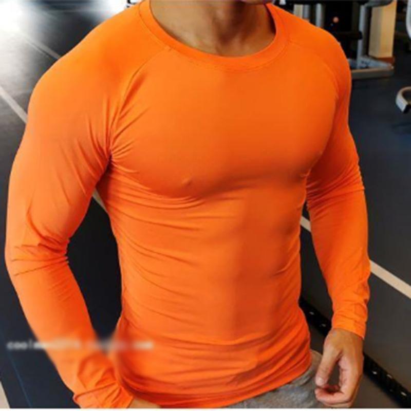 Men's Fitness Long-sleeved Quick-drying Running Sports T-shirt Muscle Training Sports Tights Solid Color Base