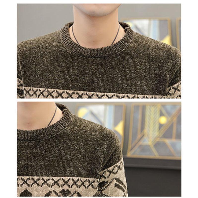 Chenille Autumn and Winter Men's Round Neck Sweater Thickened Warmth Fashion Sweater Men's Sweater
