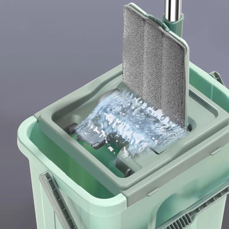 Floor Mop Bucket Hand Free Household Automatic Flat Floor Mop Kitchen Home Wooden Floor Cleaning Microfiber Pads