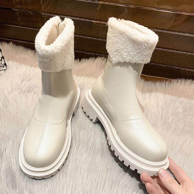 Snow Boots Women's Sheep Martin Boots Winter Plus Velvet Warm Thick-soled Boots Increased Round Toe British Short Boots