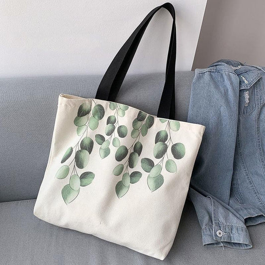Leaf Pattern Women Canvas Bags Travel Casual Large Daily Shoulder Tote Shopper Handbag Simple Hobo Bags Simple Style