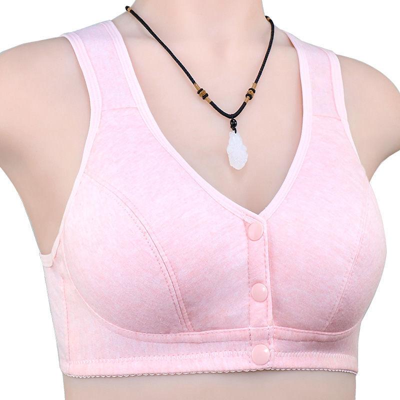 Middle-aged and Elderly Mothers No Steel Ring Front Buckle Cotton Bra Large Size Bra Middle-aged Cotton Underwear Vest-style Thin Section