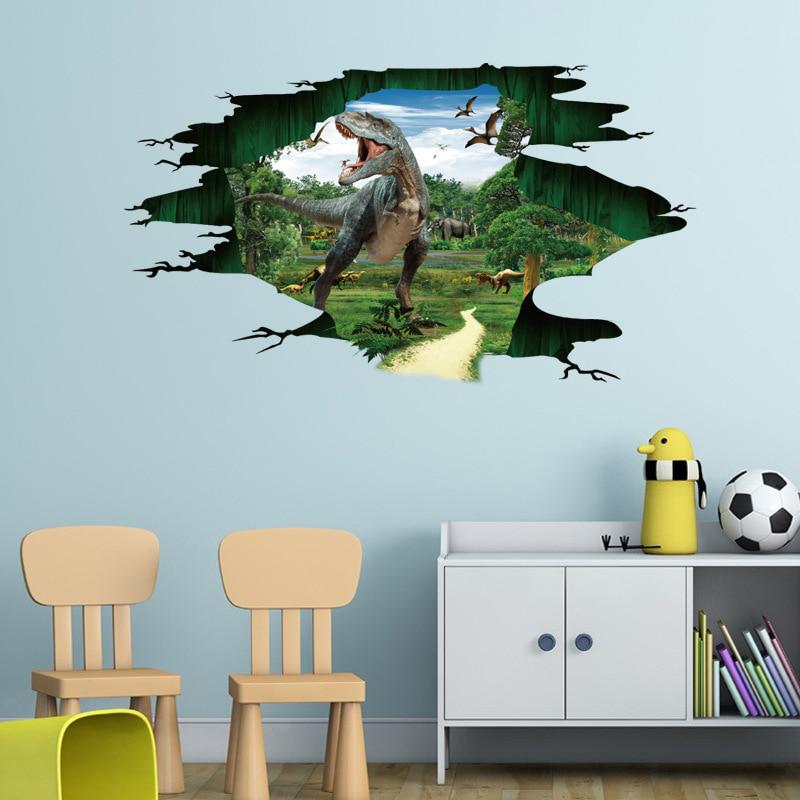 [sticker ]Dinosaur Paradise Wall Stickers Broke 3d Removable Wall Sticker For Kids Rooms Nursery Vi