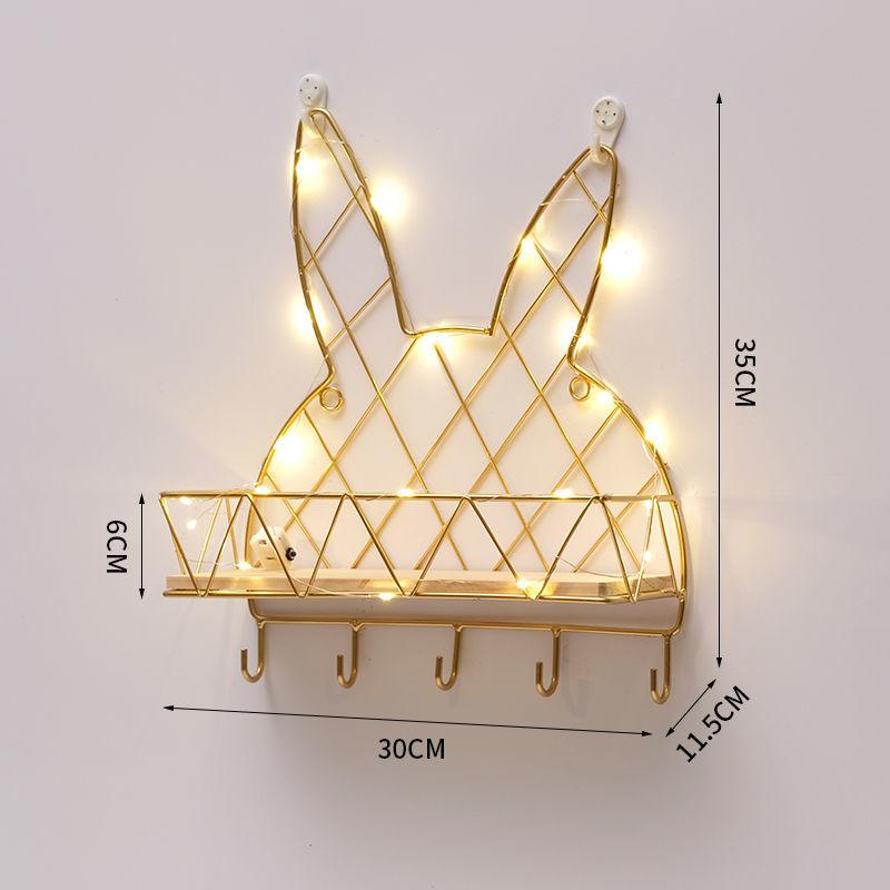 5 Shape Storage Rack Home Punch-free Storage Rack Metal Solid Wood Waterproof Display Stand with Light Strip