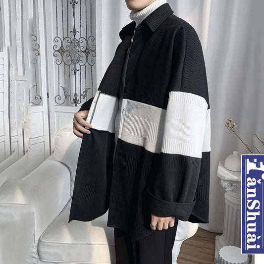 Sweater Cardigan Coat Men's Loose Stitching Color Thickened Knitted Cardigan Coat Warm and Comfortable Breathable Men's Sweater