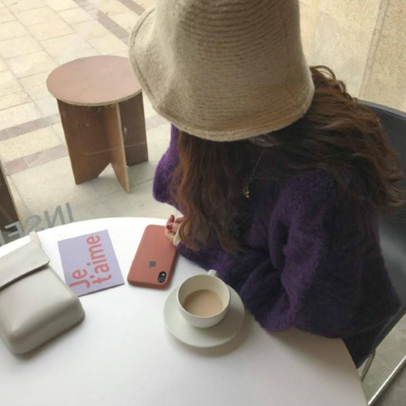 Pofulove Thick Solid Color Twist Sweater Female Students Winter Lazy Wind Loose Round Neck Wild Knitted Jacket