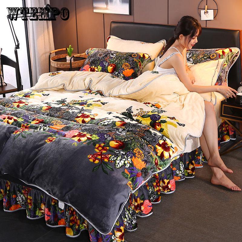 4pcs Home Bedding Sets Bed Linen Duvet Cover Flat Sheet Bedding Set Winter King Queen Bed Set
