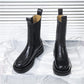 Chelsea Boots with Fur Winter Shoes Women Black Ankle Boots Fashion Leather Booties Platform Chunky Boots Velvet Warm Shoes