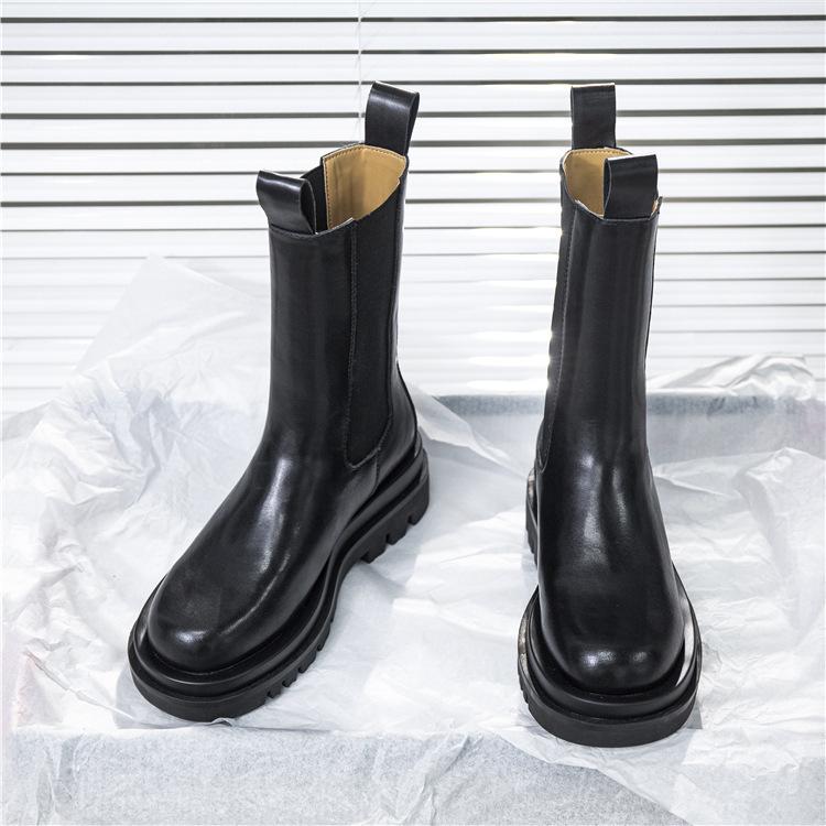 Chelsea Boots with Fur Winter Shoes Women Black Ankle Boots Fashion Leather Booties Platform Chunky Boots Velvet Warm Shoes