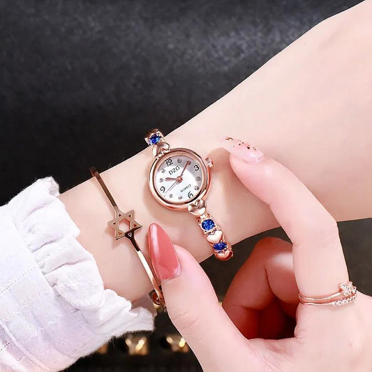 Women's Korean Style Simple Small Dial Quartz Watches Waterproof Crystal Diamond Bracelet Watch Small Bracelet Wrist Watch All Match