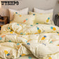 Cotton Grey Bedding Sets with Duvet Cover Bed Sheet Pillowcase Cute Stripe Bed Linen King Queen Twin Size
