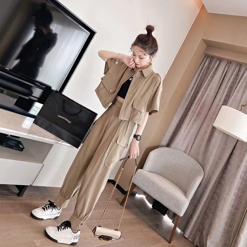 Workwear Professional Suit Women Summer Plus Size Casual Two-piece Short-sleeved Top Loose Overalls Casual Women's Suit Cool Girl