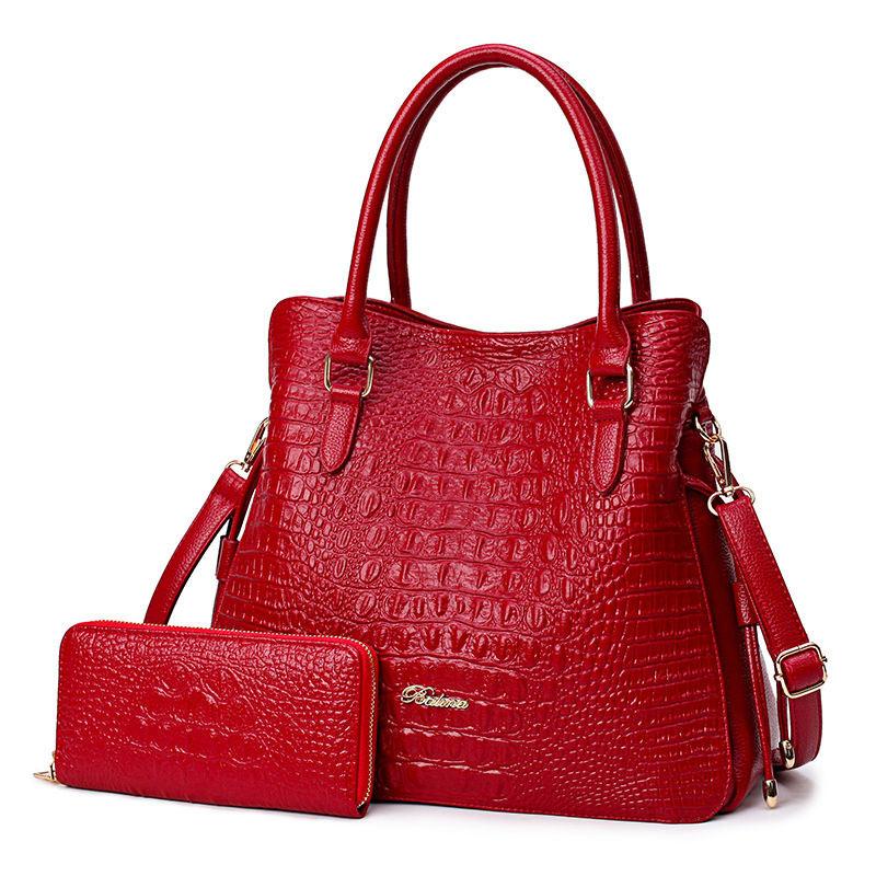 Genuine Leather Cowhide Soft Leather Crocodile Pattern Portable Handbags European and American Fashion Atmospheric Casual Shoulder Bag