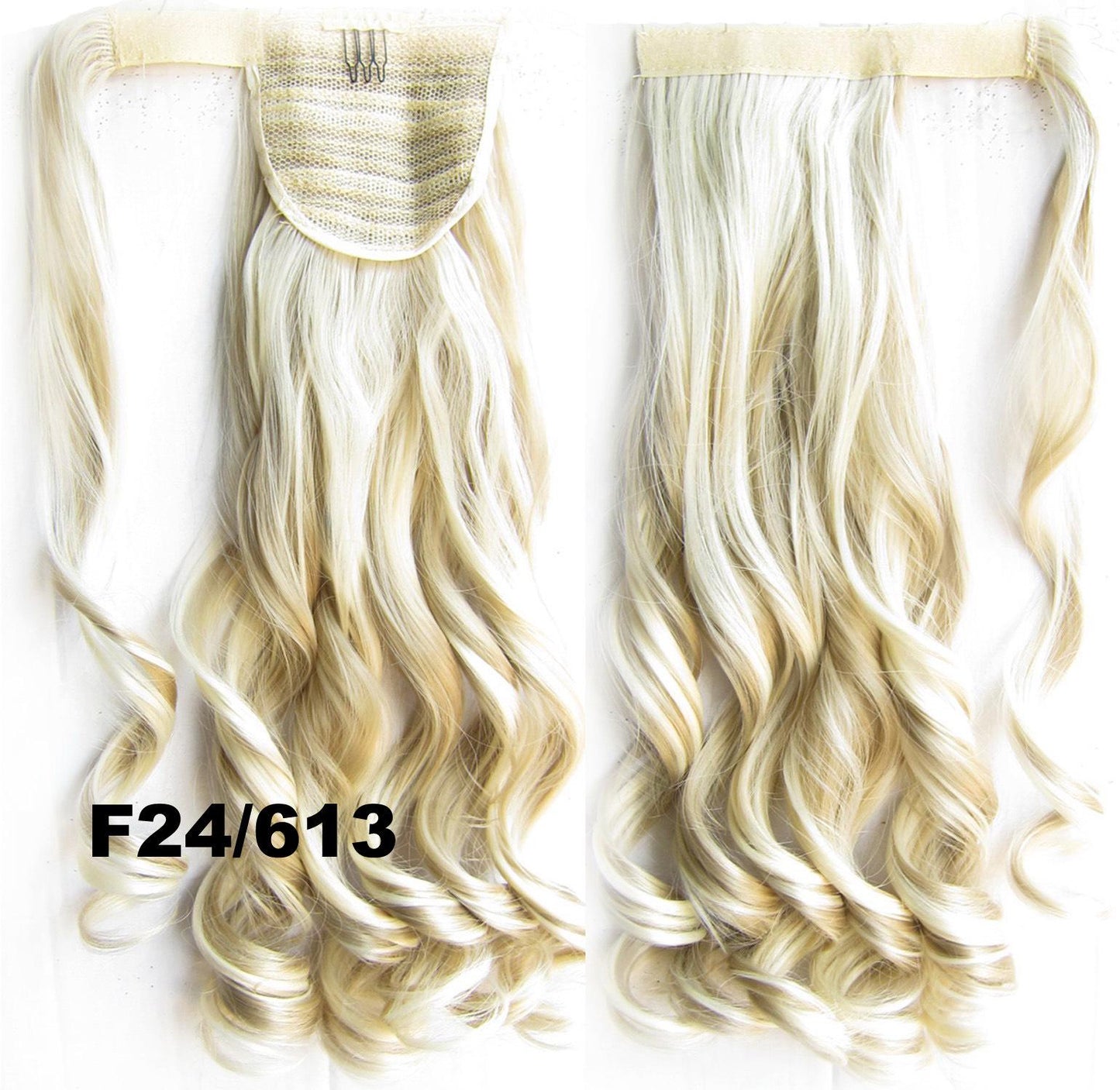 24" Long Wavy Wrap Around Clip In Ponytail Hair Extension Synthetic Natural Blonde Wave Pony Tail