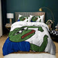 Bed Set of Pillow Socket Three-piece Bedding Set Funny Style 2m Double Bed Green Frog