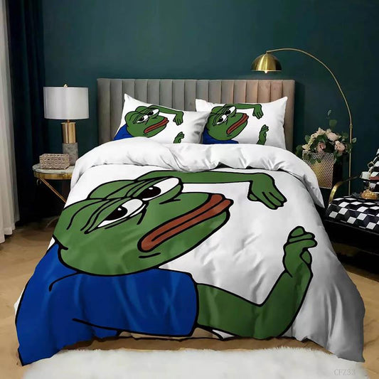 Bed Set of Pillow Socket Three-piece Bedding Set Funny Style 2m Double Bed Green Frog