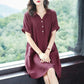 Women T-shirt Dress Loose Turn-down collar Casual Loose Big Pocket Short Sleeve Buttons Dress